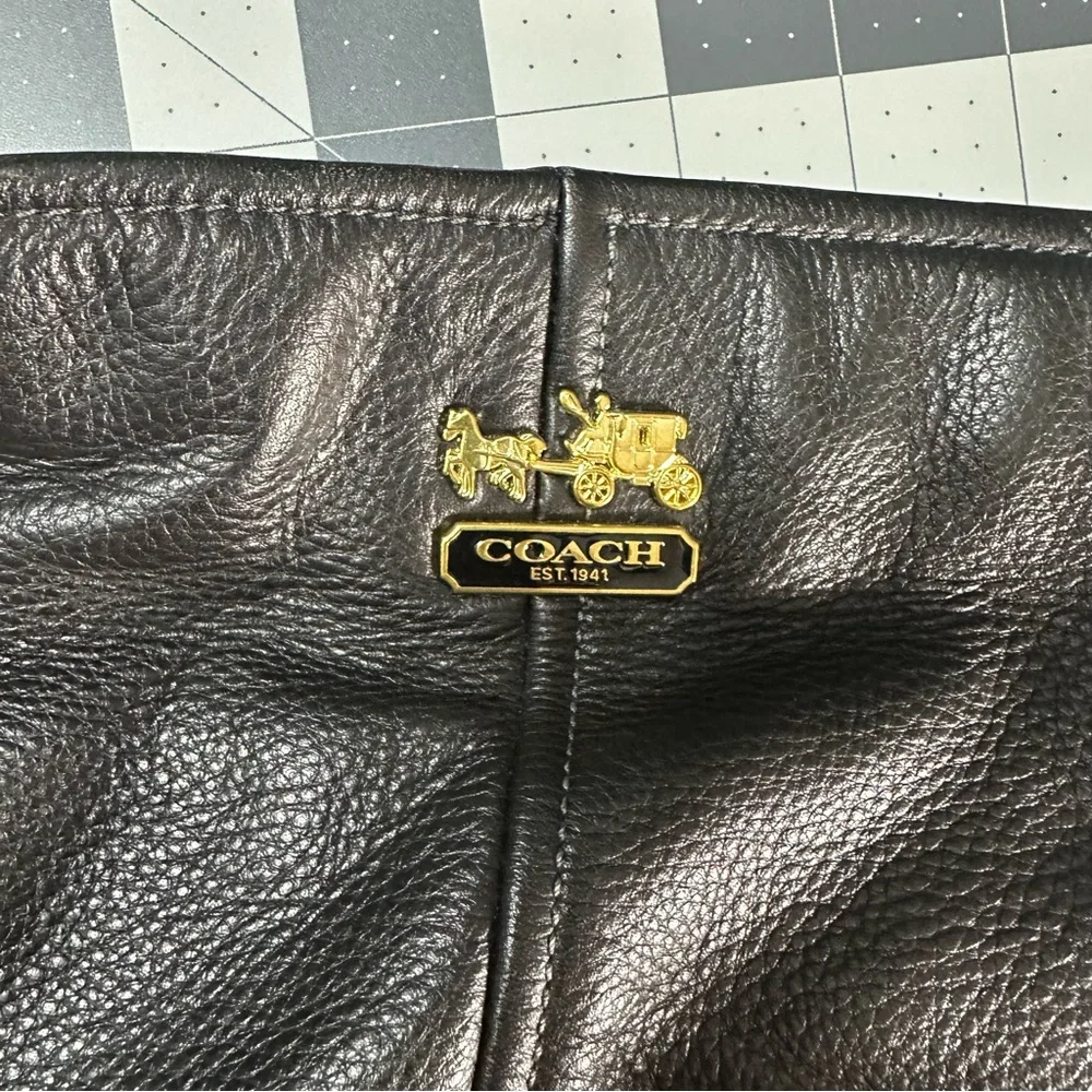Coach Black Leather Tote with Gold Accents - Picture 6 of 8